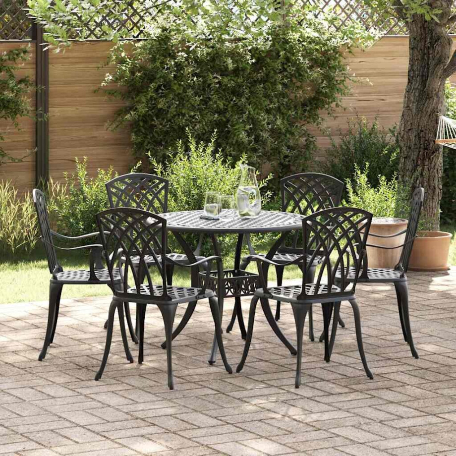 vidaXL Tuin eettafelset 7 pcs Zwart Aluminium afbeelding 1