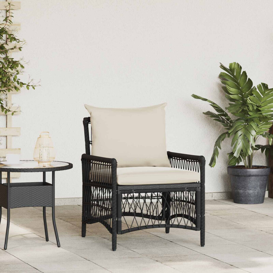 vidaXL Tuinstoel met kussen Zwart 73 x 61 x 77 cm poly rattan vidaXL Tuinstoel met kussen Zwart 73 x 61 x 77 cm poly rattan afbeelding 1