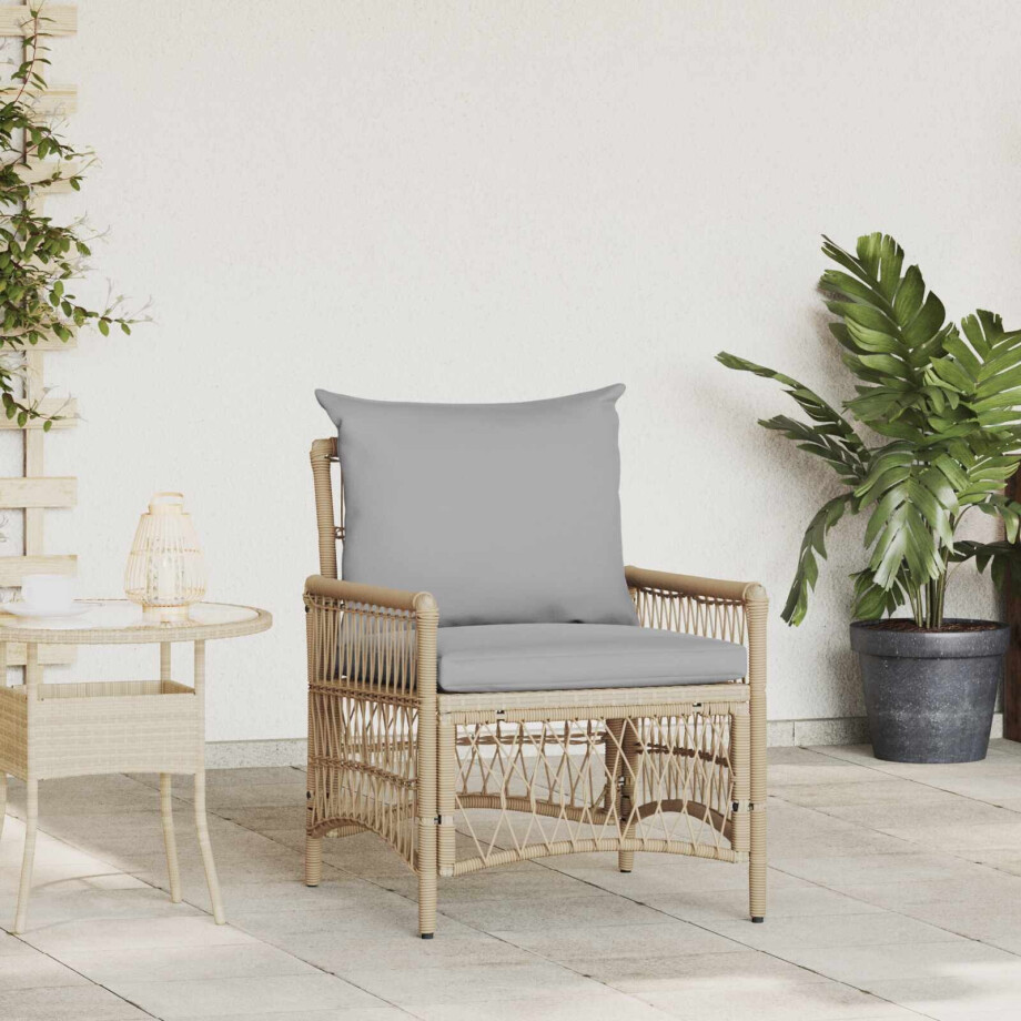 vidaXL Tuinstoel met kussen Beige 73 x 61 x 77 cm poly rattan vidaXL Tuinstoel met kussen Beige 73 x 61 x 77 cm poly rattan afbeelding 1