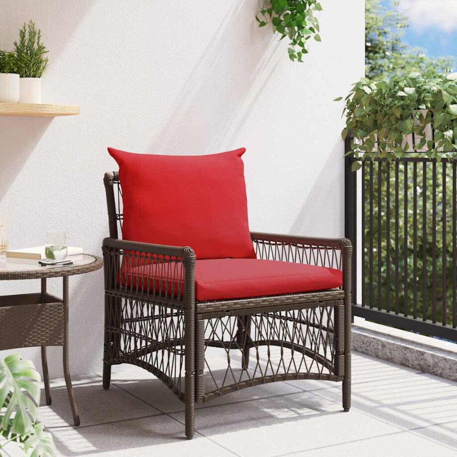 vidaXL Tuinstoel met kussen Bruin 73 x 61 x 77 cm poly rattan vidaXL Tuinstoel met kussen Bruin 73 x 61 x 77 cm poly rattan afbeelding 1