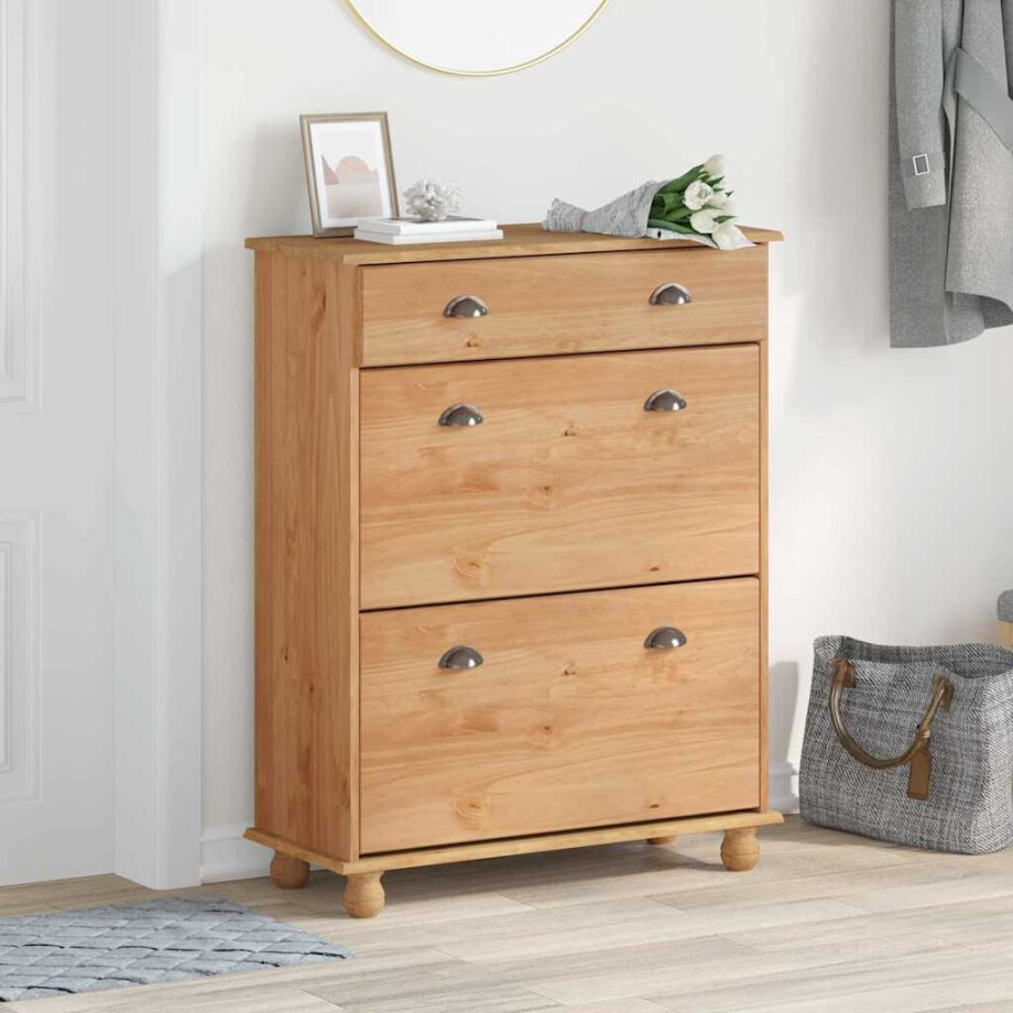 vidaXL Schoenenkast ASKIM Bruin 85 x 35 x 108 cm Massief grenenhout afbeelding 1