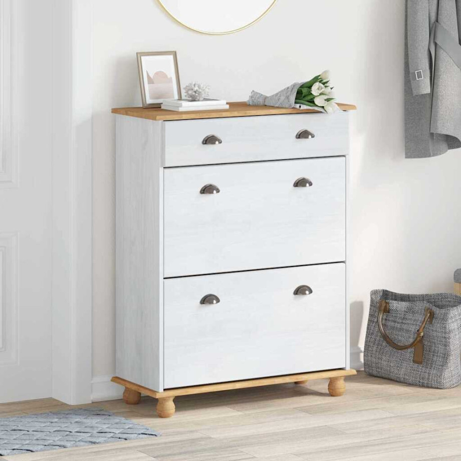vidaXL Schoenenkast ASKIM Wit 85 x 35 x 108 cm Massief grenenhout vidaXL Schoenenkast ASKIM Wit 85 x 35 x 108 cm Massief grenenhout afbeelding 1