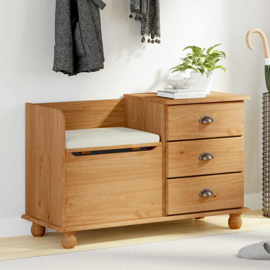 vidaXL Opslagbank ASKIM Bruin 100 x 39 x 62 cm Massief grenenhout vidaXL Opslagbank ASKIM Bruin 100 x 39 x 62 cm Massief grenenhout afbeelding 1