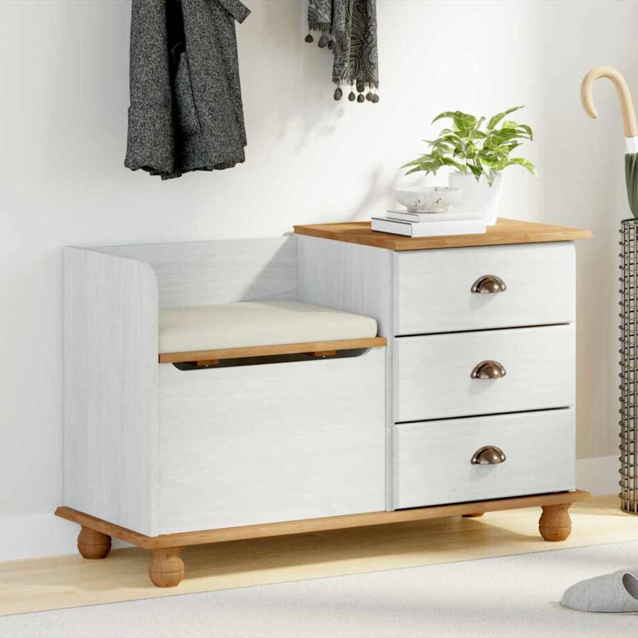 vidaXL Opslagbank ASKIM Wit 100 x 39 x 62 cm Massief grenenhout afbeelding 1