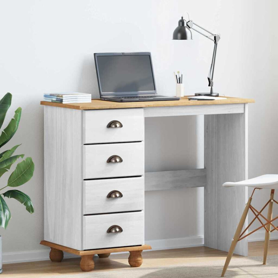 vidaXL Schrijfbureau ASKIM Wit 95 x 40 x 75 cm Massief grenenhout afbeelding 1