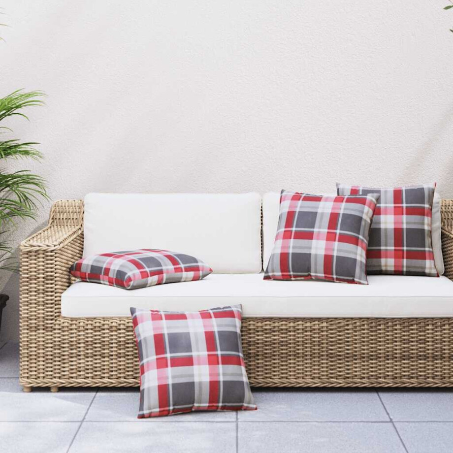 vidaXL Bankkussens 4 stuks Rood Geruit Patroon 40x40 cm Stof afbeelding 1