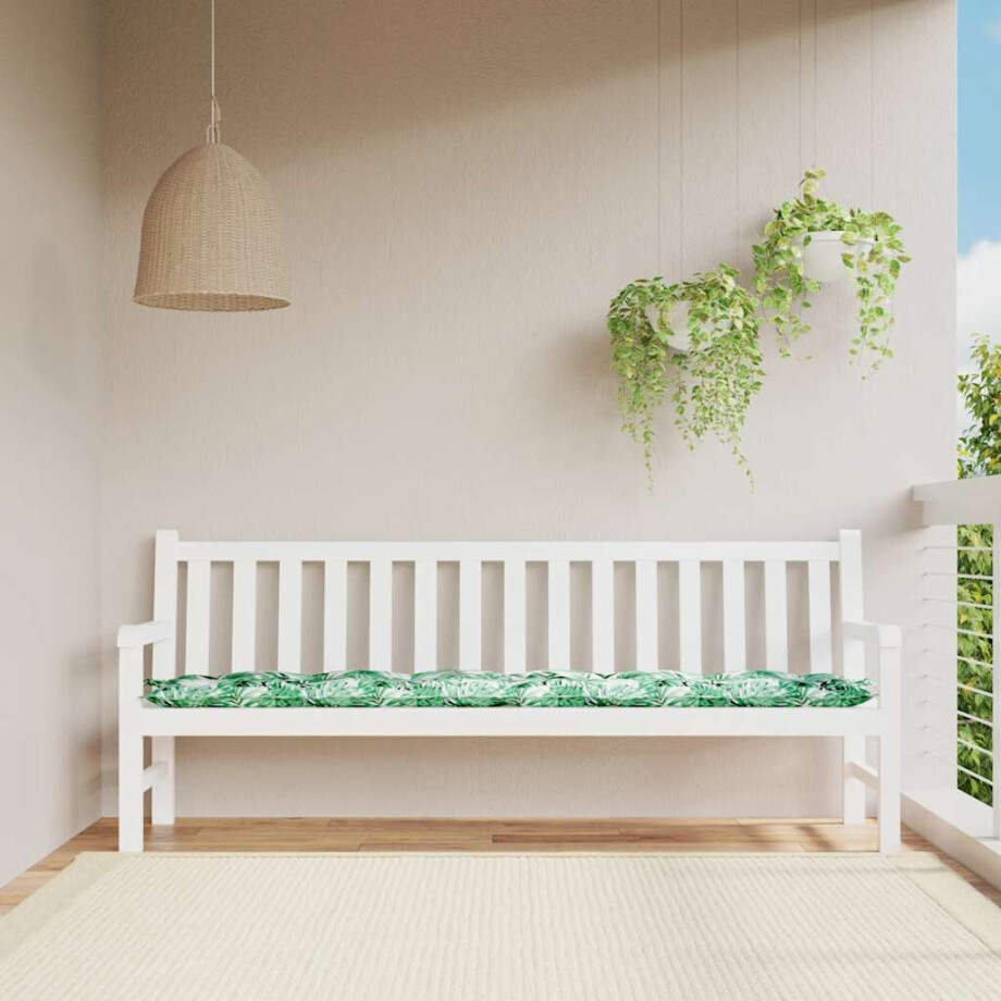 vidaXL Tuinbankkussen met bladpatroon, 200x50x7 cm, Oxfordstof vidaXL Tuinbankkussen met bladpatroon, 200x50x7 cm, Oxfordstof afbeelding 1