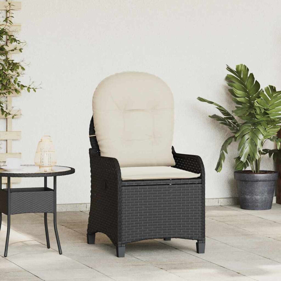 vidaXL Ligstoel met kussen Zwart 56 x 66 x 95 cm poly rattan vidaXL Ligstoel met kussen Zwart 56 x 66 x 95 cm poly rattan afbeelding 1