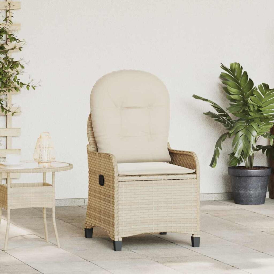 vidaXL Ligstoel met kussen Beige 56 x 66 x 95 cm poly rattan vidaXL Ligstoel met kussen Beige 56 x 66 x 95 cm poly rattan afbeelding 1