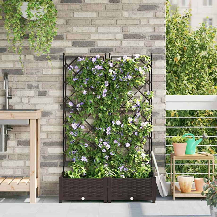 vidaXL Tuin Bloempot 2 pcs Bruin 80 x 40 x 125,5 cm Staal afbeelding 1