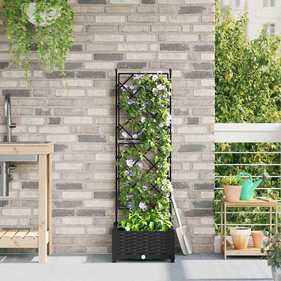 vidaXL Tuin Bloempot Zwart 40 x 40 x 125,5 cm Staal afbeelding 1