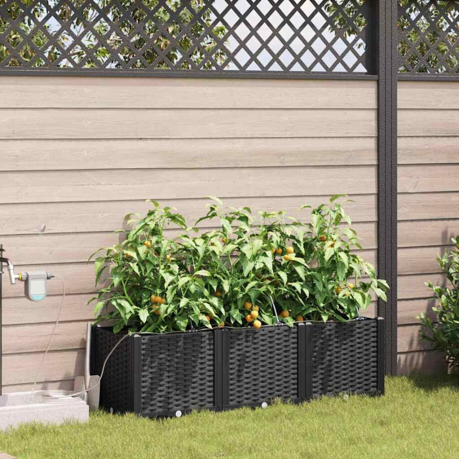 vidaXL Tuin Bloempot 3 pcs Zwart Staal afbeelding 1