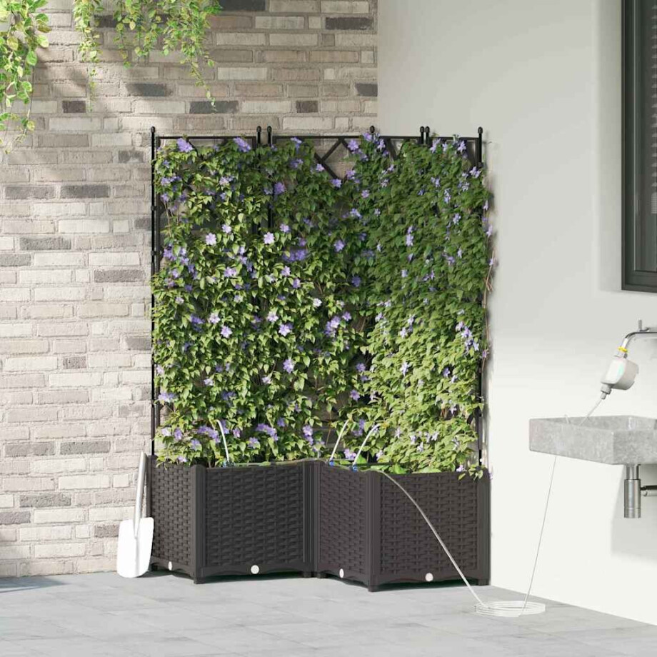 vidaXL Tuin Bloempot 3 pcs Zwart Staal afbeelding 1