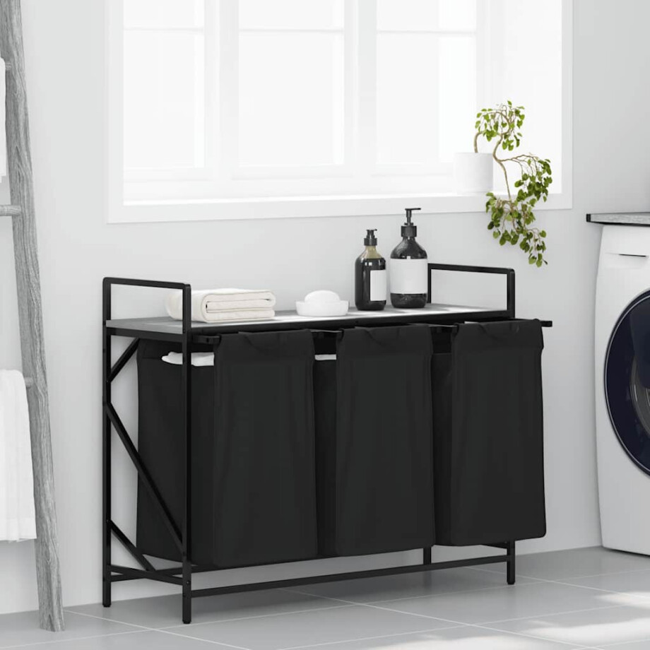 vidaXL Wasmand 3 vakken met plank grijs sonoma eiken afbeelding 1