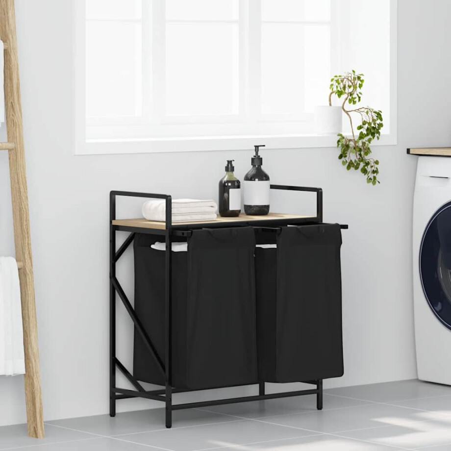 vidaXL Wasmand 2 vakken met plank sonoma eikenkleurig afbeelding 1