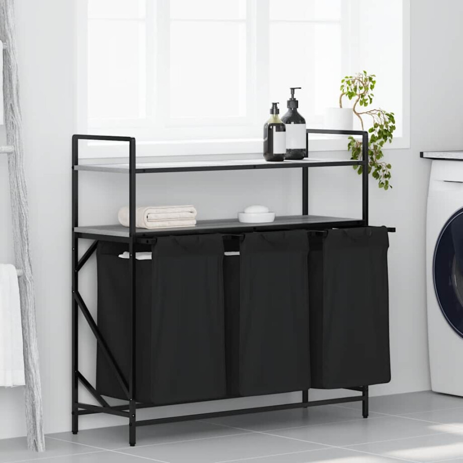 vidaXL Wasmand 3 vakken met planken grijs sonoma eiken afbeelding 1