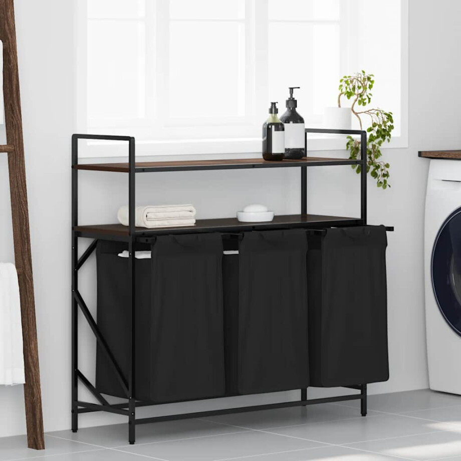 vidaXL Wasmand 3 vakken met planken bruin eikenkleurig afbeelding 1