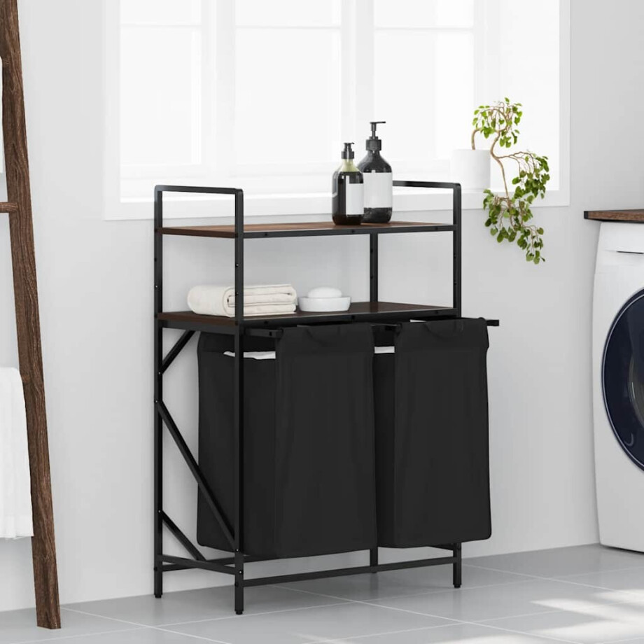 vidaXL Wasmand 2 vakken met planken bruin eikenkleurig afbeelding 1