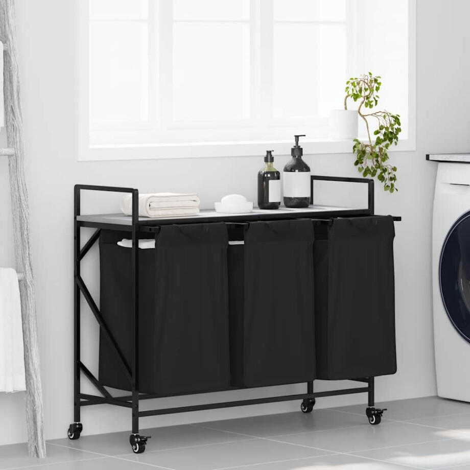 vidaXL Wasmand 3 vakken met planken grijs sonoma eiken afbeelding 1