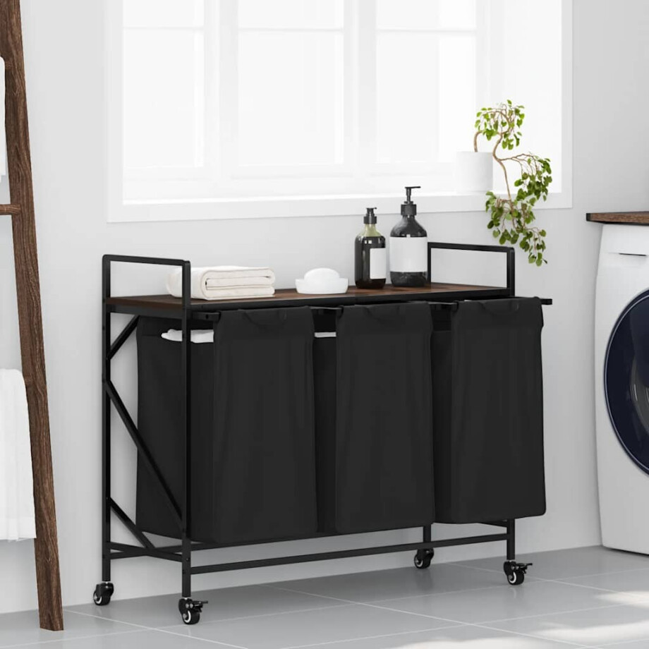 vidaXL Wasmand 3 vakken met planken bruin eikenkleurig afbeelding 1