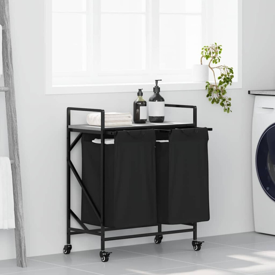 vidaXL Wasmand 2 vakken met planken grijs sonoma eiken afbeelding 1