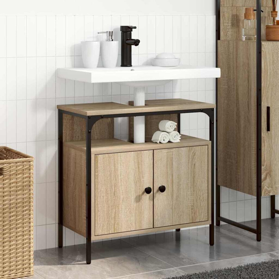 vidaXL Badkamer Kast met opslag Beige 60 x 30 x 60 cm Bewerkt hout vidaXL Badkamer Kast met opslag Beige 60 x 30 x 60 cm Bewerkt hout afbeelding 1