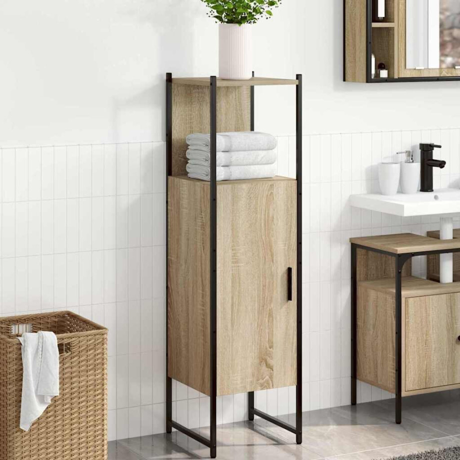 vidaXL Badkamer Kast met plank Beige 33 x 33 x 120,5 cm Bewerkt hout afbeelding 1