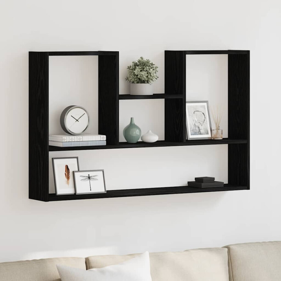 vidaXL Wandplank Zwart Eiken 99x15x60 cm Bewerkt Hout afbeelding 1