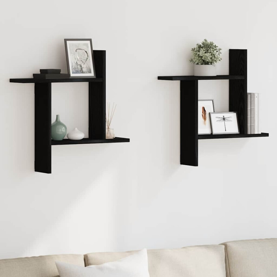 vidaXL Wandplanken 2 stuks Zwarte Eiken 50x12x50 cm Bewerkt Hout afbeelding 1