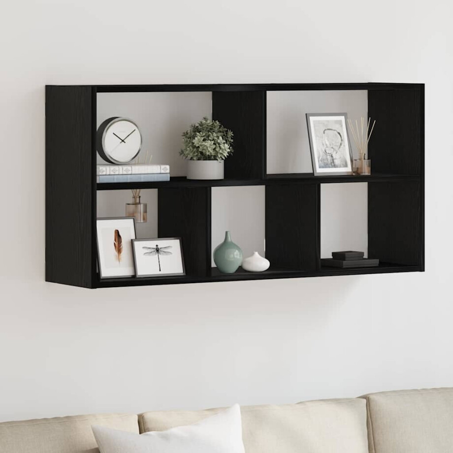 vidaXL Wandplank Zwart Eiken 100x25x50 cm Bewerkt Hout afbeelding 1