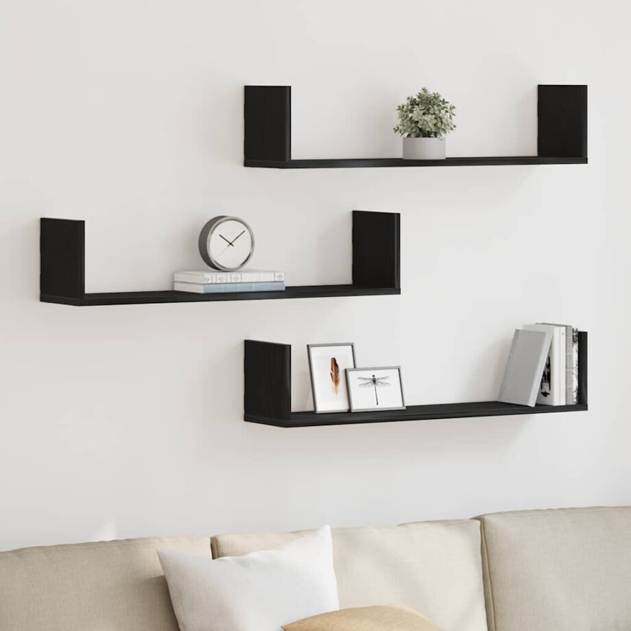 vidaXL Wandplanken 3 stuks Zwart Eiken 80x18x18 cm Bewerkt Hout vidaXL Wandplanken 3 stuks Zwart Eiken 80x18x18 cm Bewerkt Hout afbeelding 1