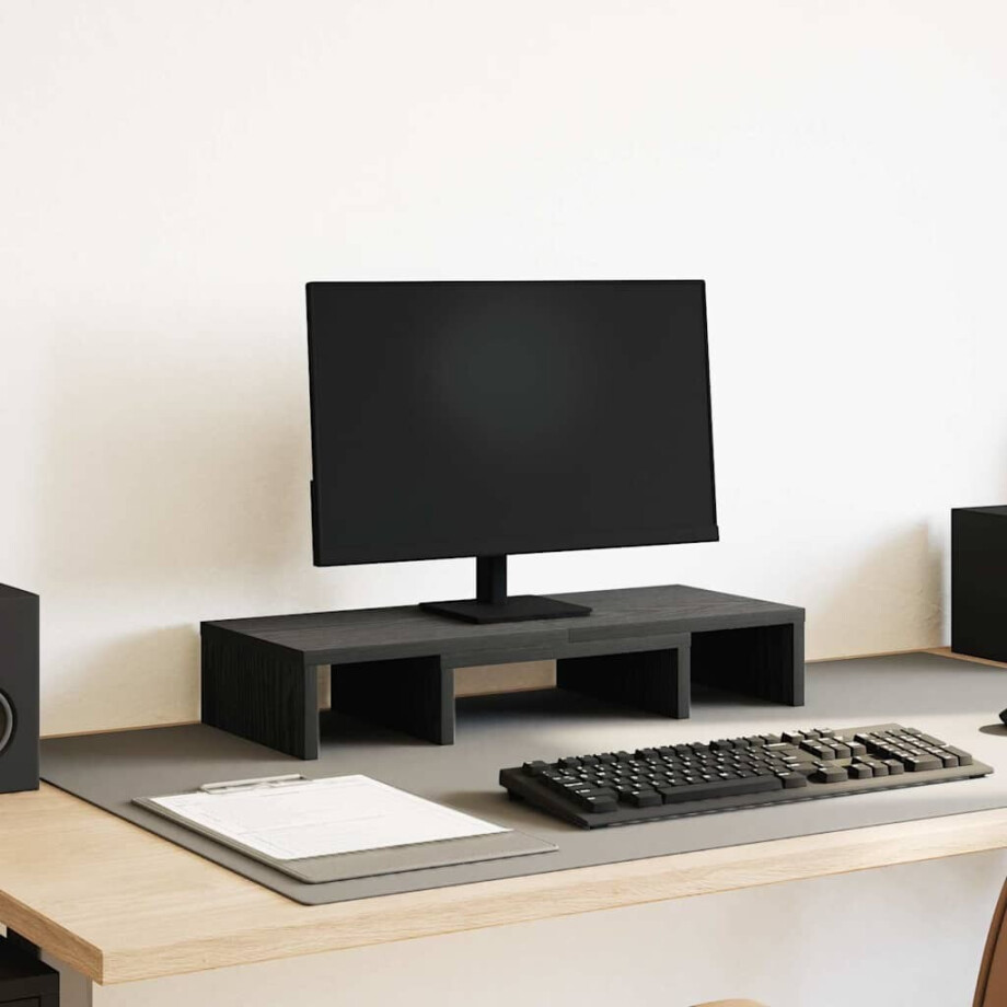 vidaXL Monitorstandaard verstelbaar zwart eiken 60x24x10,5 cm bewerkt hout afbeelding 1