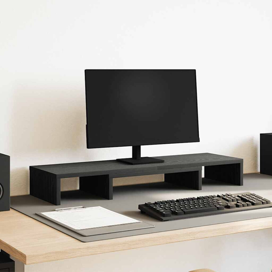 vidaXL Monitorstandaard Verhoger Verstelbaar Zwart Eiken 80x24x10,5 cm vidaXL Monitorstandaard Verhoger Verstelbaar Zwart Eiken 80x24x10,5 cm afbeelding 1