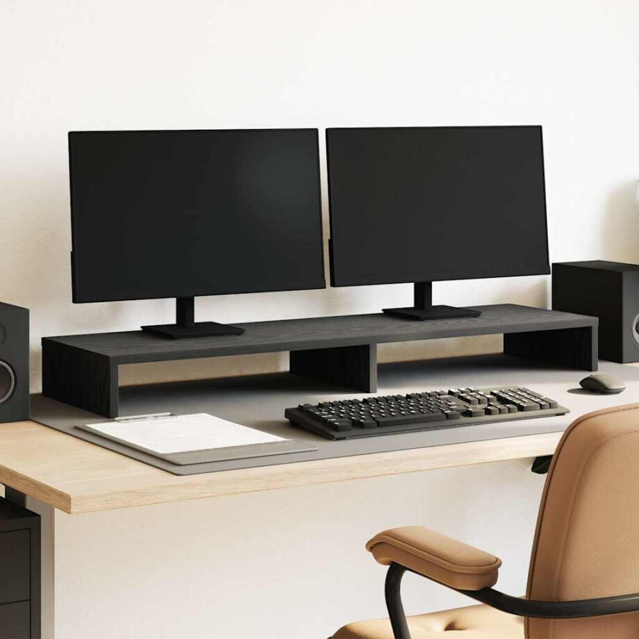 vidaXL Monitorstandaard Zwart Eiken 100x27x10 cm Bewerkt Hout vidaXL Monitorstandaard Zwart Eiken 100x27x10 cm Bewerkt Hout afbeelding 1