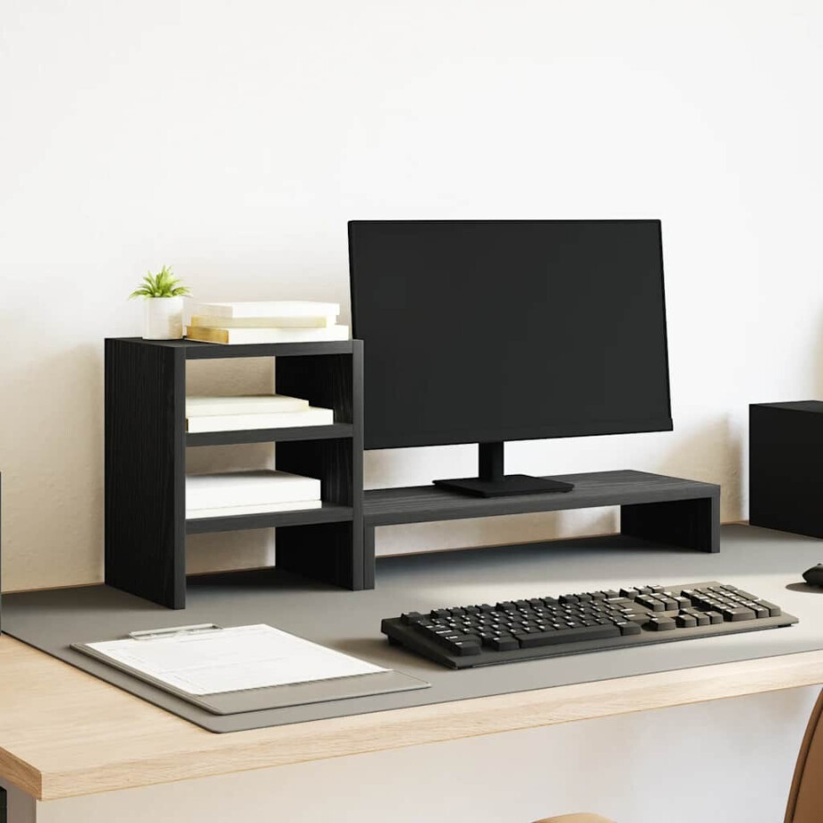 vidaXL Monitorstandaard met bureau-organizer, zwart eikenhout vidaXL Monitorstandaard met bureau-organizer, zwart eikenhout afbeelding 1
