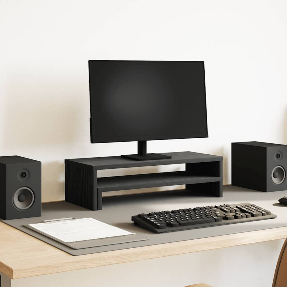 vidaXL Monitorstandaard Zwart Eiken 54x22x15 cm Bewerkt Hout vidaXL Monitorstandaard Zwart Eiken 54x22x15 cm Bewerkt Hout afbeelding 1
