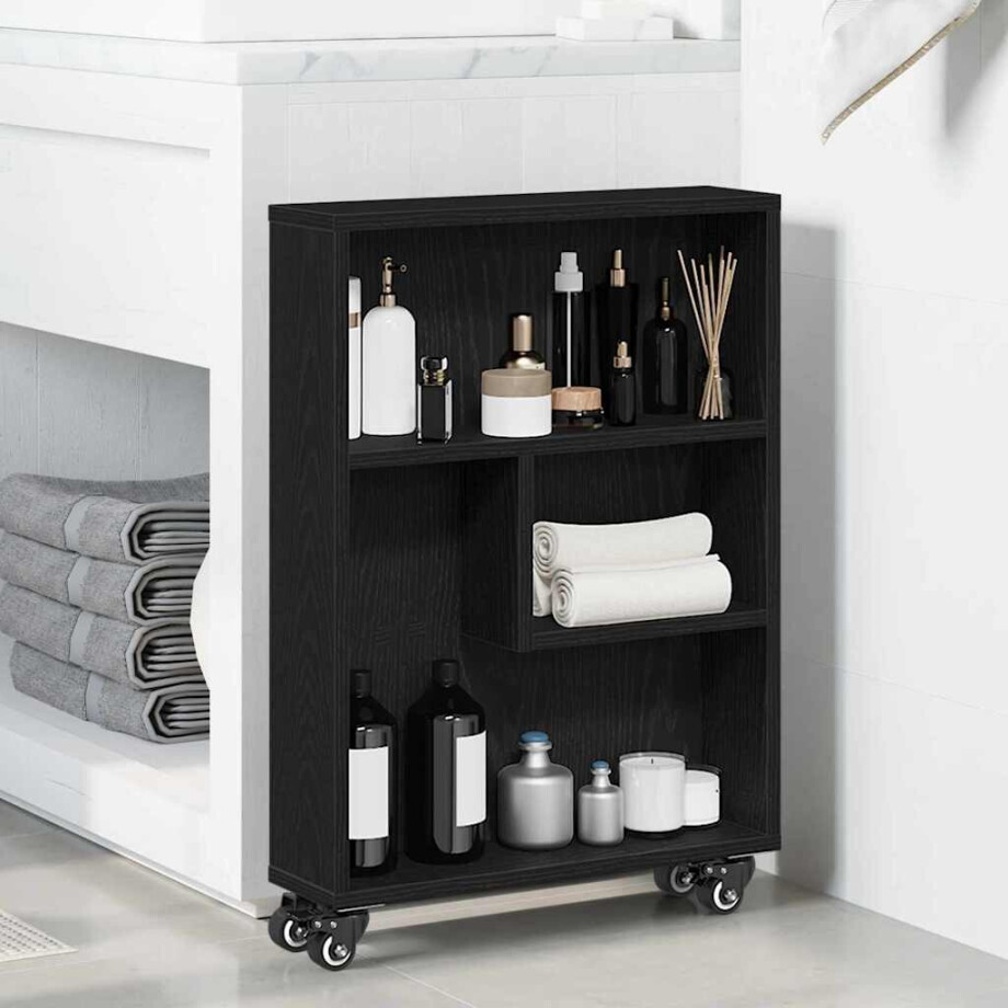 vidaXL Smalle Opbergtrolley Zwart Eiken 48 x 13 x 68 cm vidaXL Smalle Opbergtrolley Zwart Eiken 48 x 13 x 68 cm afbeelding 1