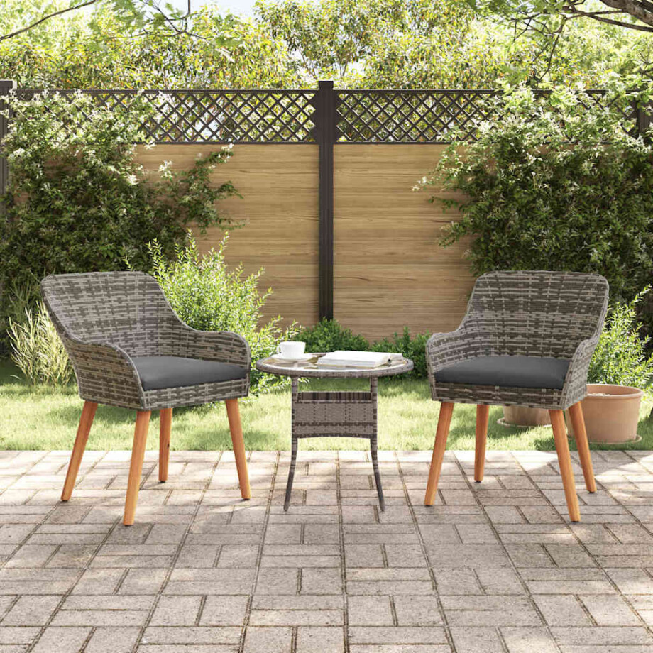 vidaXL Tuinstoel met kussen 2 pcs Grijs 62,5 x 55 x 82 cm poly rattan afbeelding 1