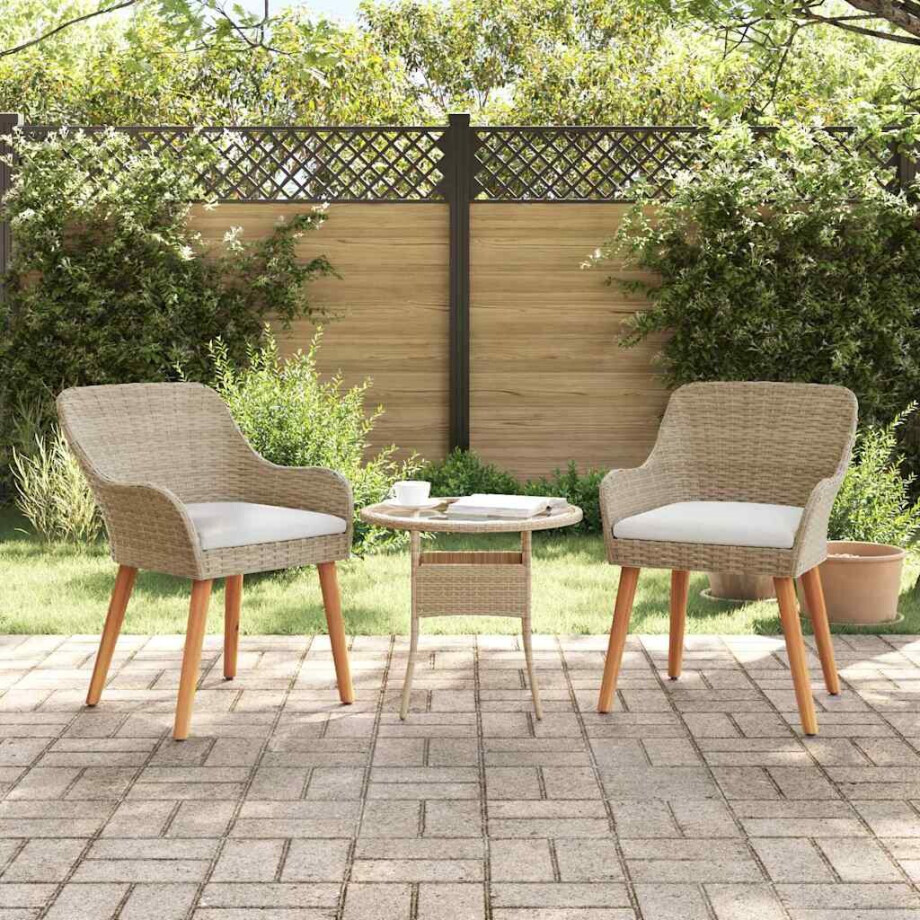 vidaXL Tuinstoel met kussen 2 pcs Beige 62,5 x 55 x 82 cm poly rattan afbeelding 1