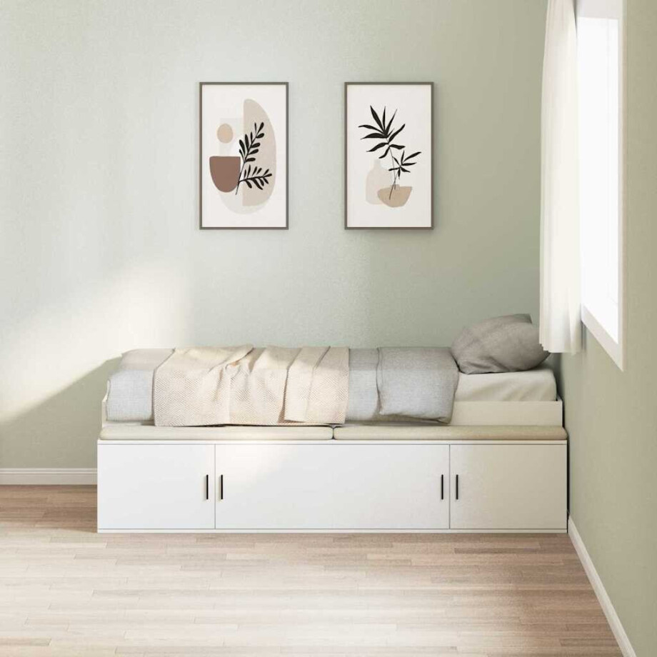vidaXL Bedframe met lade met opslag Wit 100 x 200 cm Bewerkt hout afbeelding 1