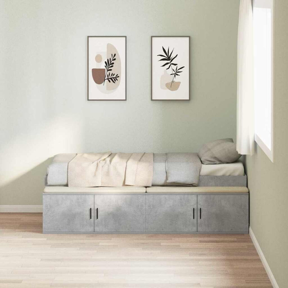 vidaXL Bedframe met lade Beton Grijs 90 x 200 cm Bewerkt hout afbeelding 1