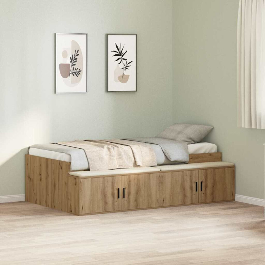 vidaXL Bedframe met lade Artisan Eiken 90 x 200 cm Bewerkt hout afbeelding 1