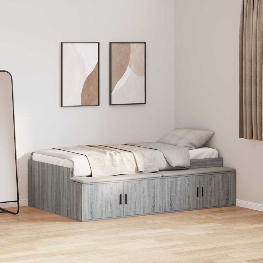 vidaXL Bedframe met lade Grijs Sonoma 70 x 190 cm Bewerkt hout vidaXL Bedframe met lade Grijs Sonoma 70 x 190 cm Bewerkt hout afbeelding 1