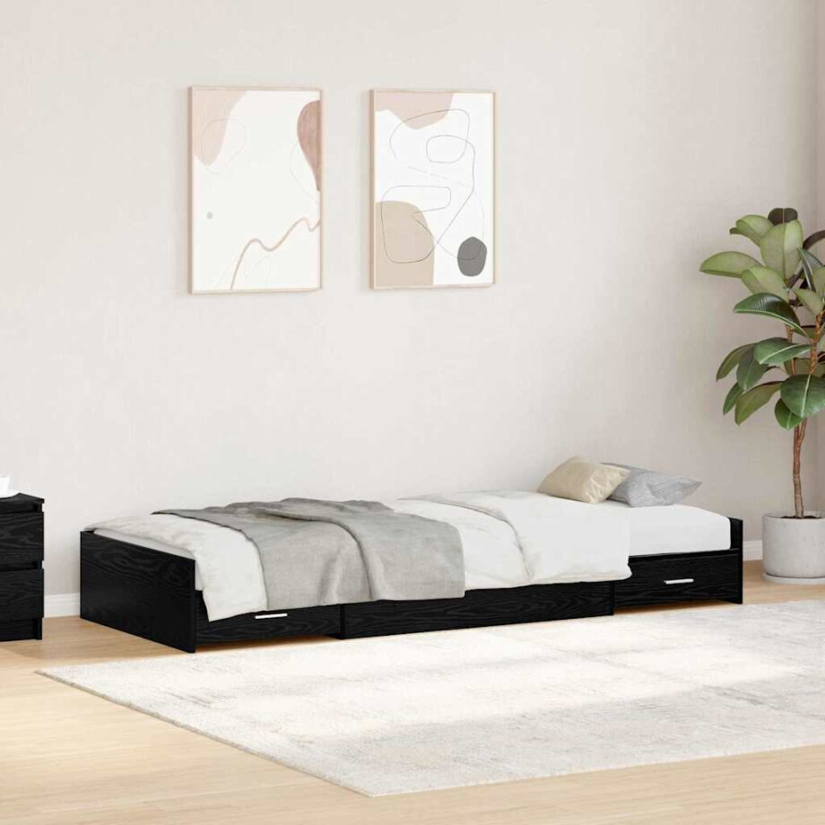 vidaXL Bedframe met hoofdeinde Zwart Eiken 90 x 190 cm Bewerkt hout afbeelding 1