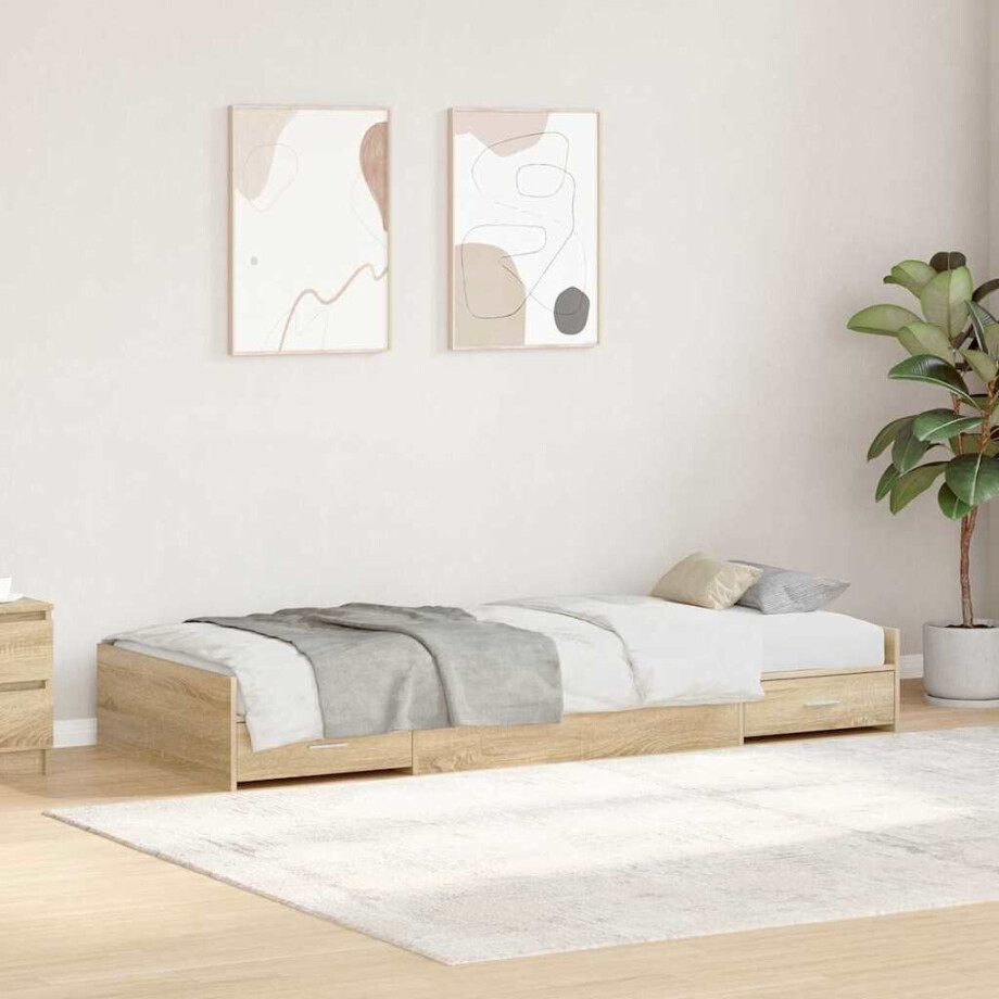 vidaXL Bedframe met hoofdeinde Sonoma Eiken 90 x 190 cm Bewerkt hout afbeelding 1