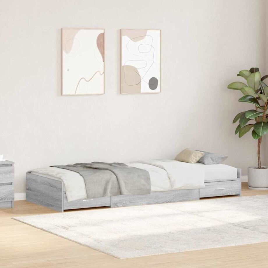 vidaXL Bedframe met hoofdeinde Grijs Sonoma 90 x 190 cm Bewerkt hout afbeelding 1