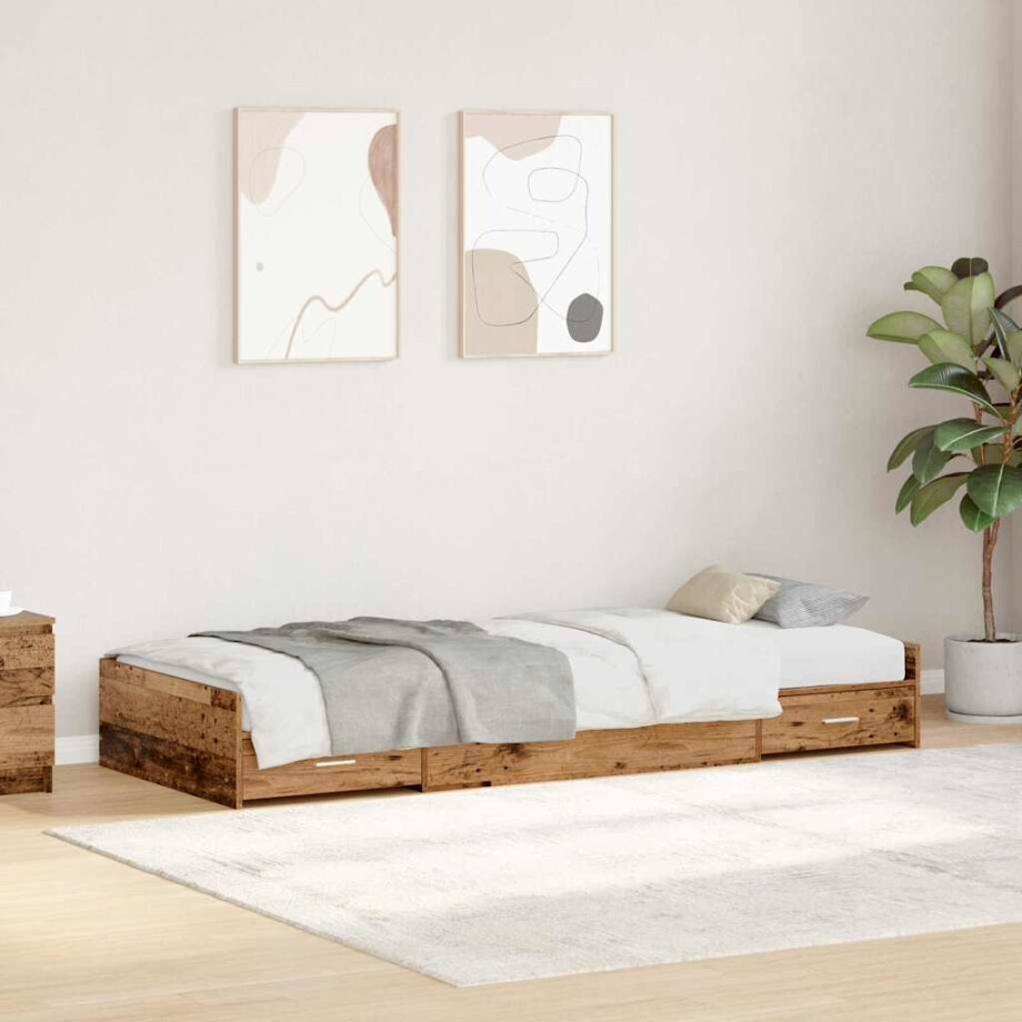 vidaXL Bedframe met hoofdeinde Oud Hout 90 x 190 cm Bewerkt hout afbeelding 1