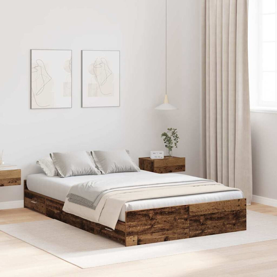 vidaXL Opbergbedframe met lade Oud Hout 120 x 190 cm Bewerkt hout afbeelding 1