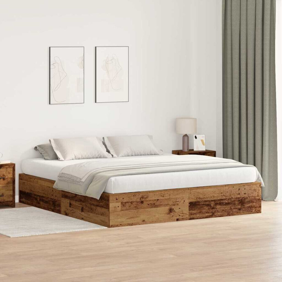 vidaXL Opbergbedframe met opslag Oud Hout 180 x 200 cm Bewerkt hout afbeelding 1