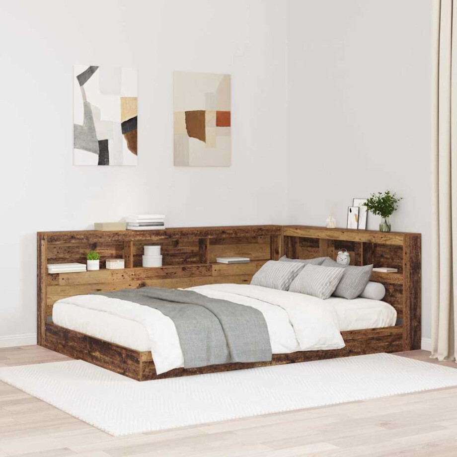 vidaXL Opberghoofdbord met plank Oud Hout 140 cm Bewerkt hout afbeelding 1
